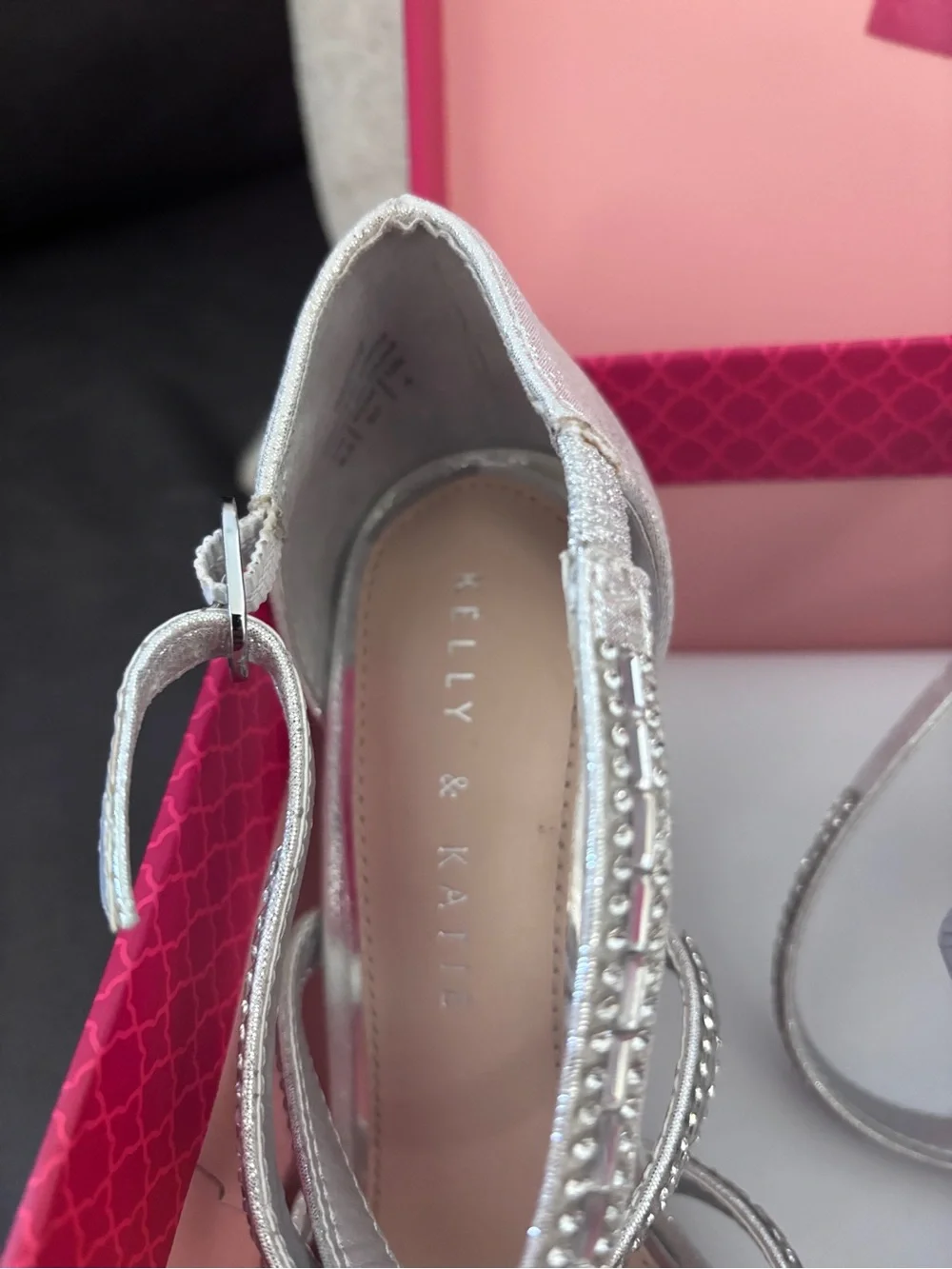 Kelly & Katie Silver Crystal-Strap Heels